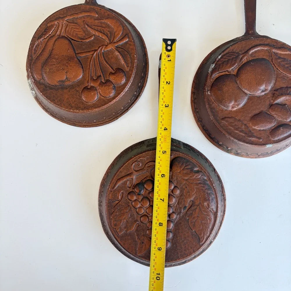 Vintage Set of 3 Fruit Embossed Cast Metal Copper Tone Wall Hanging Molds 9.75in